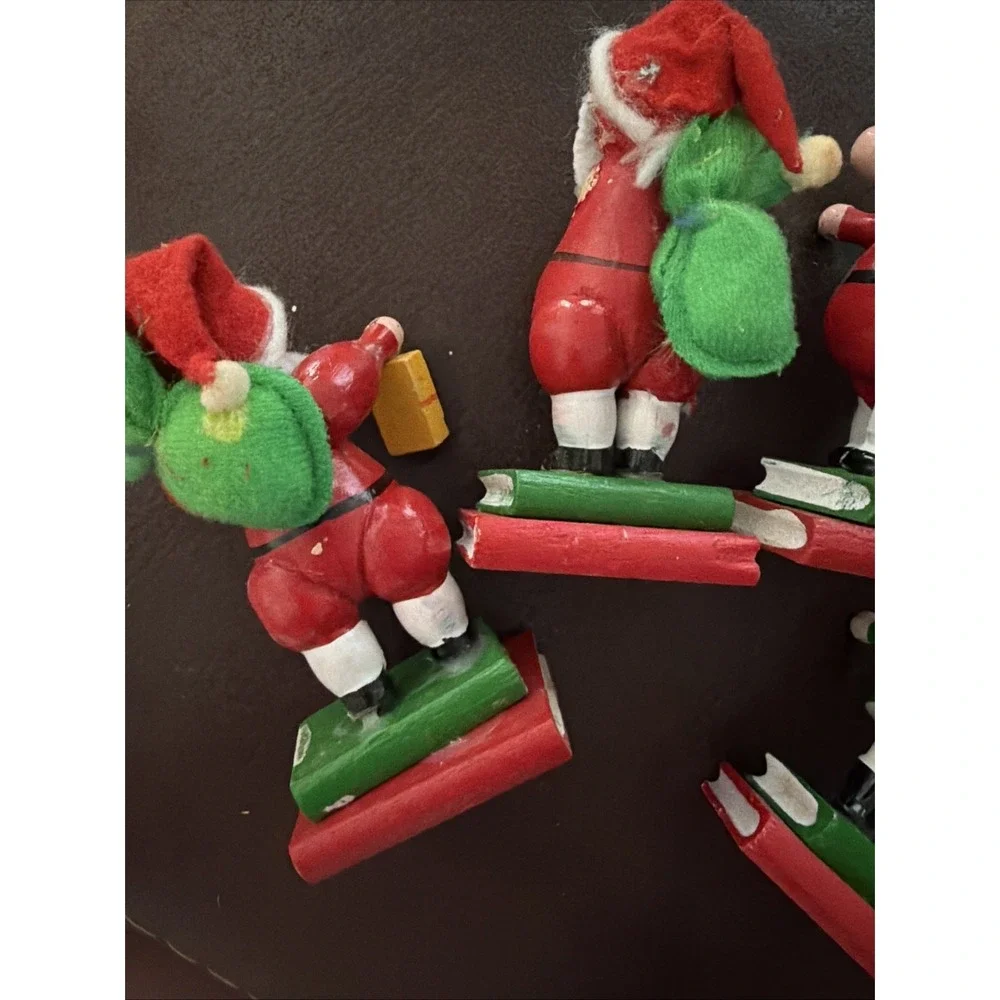 4 Vintage Santa & Snowman Wooden Ornaments Standing On Books Wood Christmas